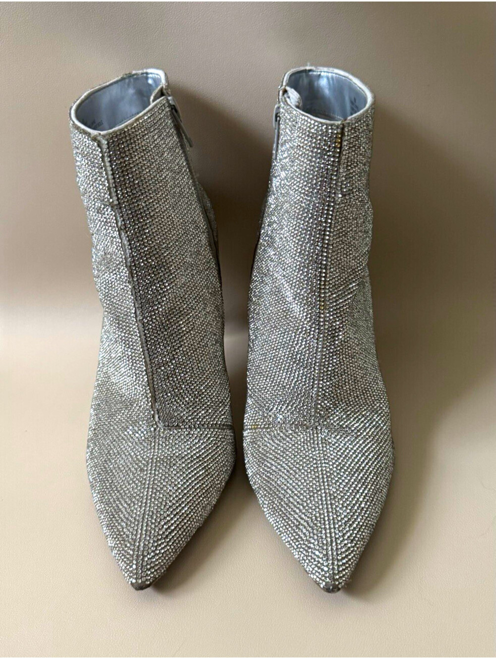 Gianni Bini Silver Rhinestone Pointed Toe Ankle Bootie Side Zip Women 8M
